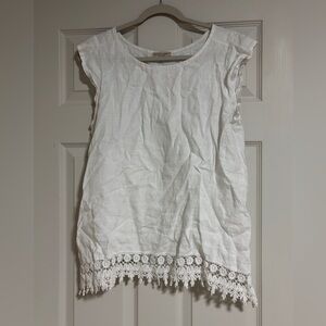 Terzo Millennio White Linen Top Medium Embroidery edging